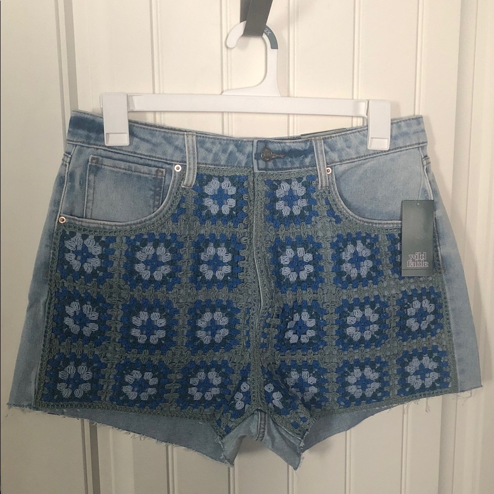 wild fable Blue Crochet Front Denim Shorts